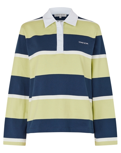 Stine Goya - Polo Long Sleeve Top - Yellow and Navy Blue Stripes